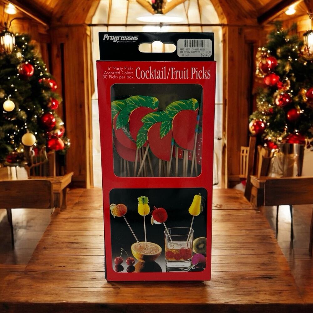 Vintage Fruits Honeycomb Tissue Paper Cocktail Picks Appetizer Box of 30 NOS ‘01